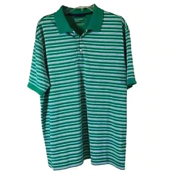 CHAPS 78 Golf Stay Dry Green Blue White Short Sleeve Striped Polo Size Large EUC - Picture 1 of 11